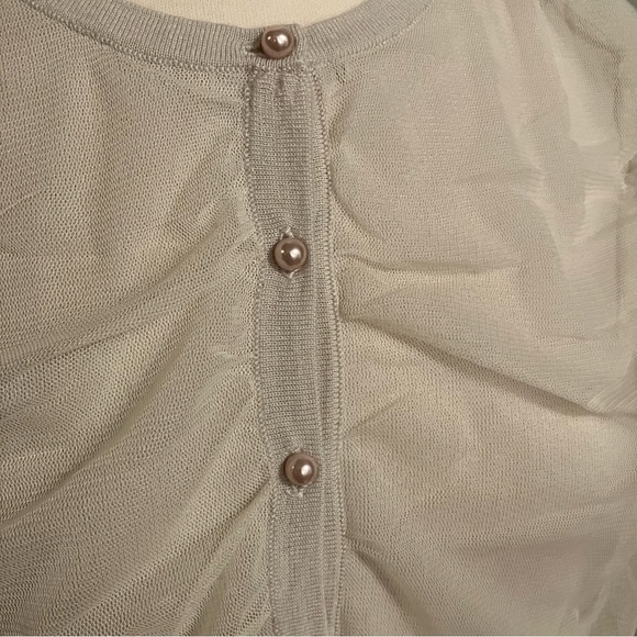 Ann Taylor Cream Wool Blend Cardigan With Pearl and Tulle Embellished Front Sz L - Picture 3 of 6
